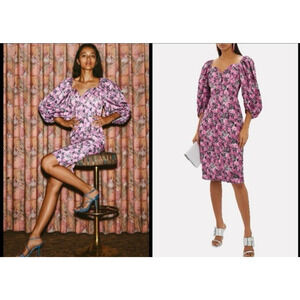 Rotate Birger Christensen Midi Dress Floral Puff Sleeve Irina 8 Retails $500